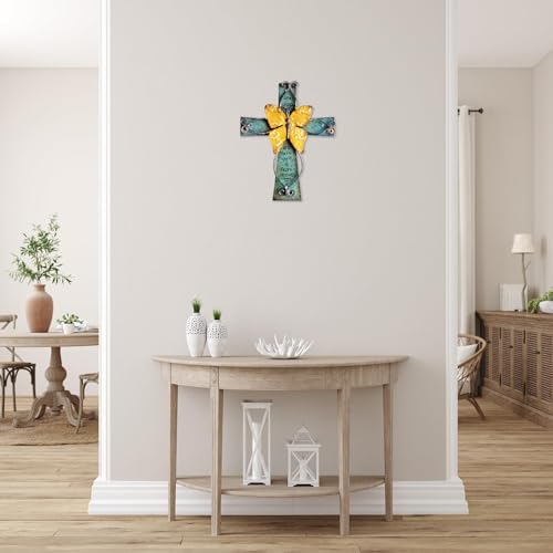 MelinSam Wooden Wall Cross with Inspirational Prayer and Antiqued Metal Butterfly
