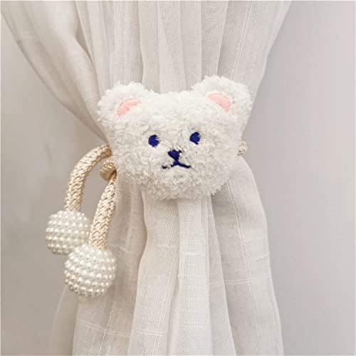 2 Pack Cartoon Bear Curtain Ties Plush Design White