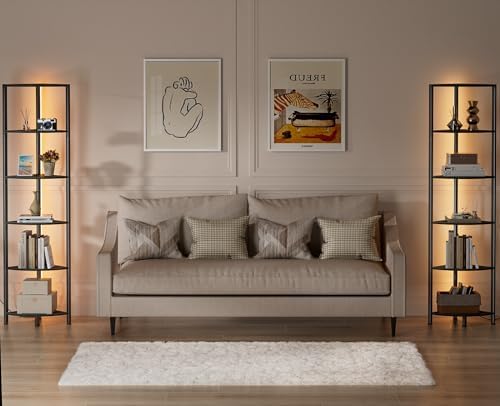 Furnulem 6 Tier Corner Shelf with LED Light Black