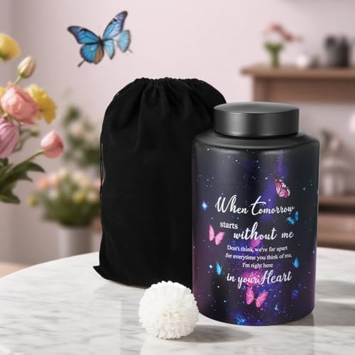 Abooxiu 10 Inches Purple Butterfly Cremation Urn for Human Ashes