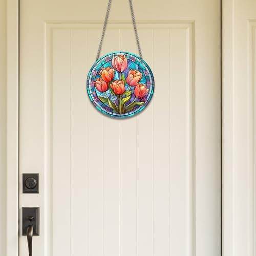 HOTIYOK Red Tulips Flower Acrylic Window Decor