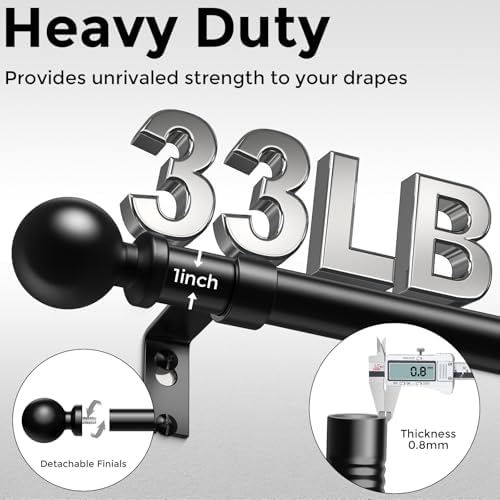 2 Pack Black Curtain Rods 48 to 84 Inch Adjustable Heavy Duty
