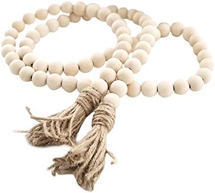 Farmhouse Beads 58 Inch Wood Garland with Tassels Rustic Decor