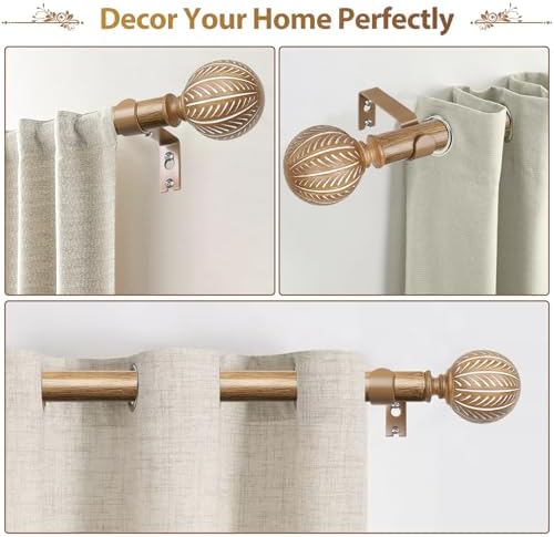 KAMANINA 1 Inch Adjustable Wooden Curtain Rods 48-84 Inch