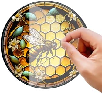 HOTIYOK Retro Yellow Hive Stained Glass Window Decor with Chain