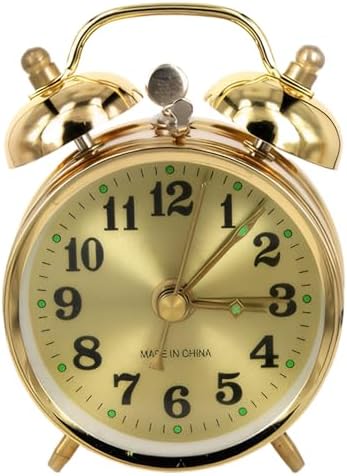 Wind Up Alarm Clock with Twin Bell Gold Metal Design