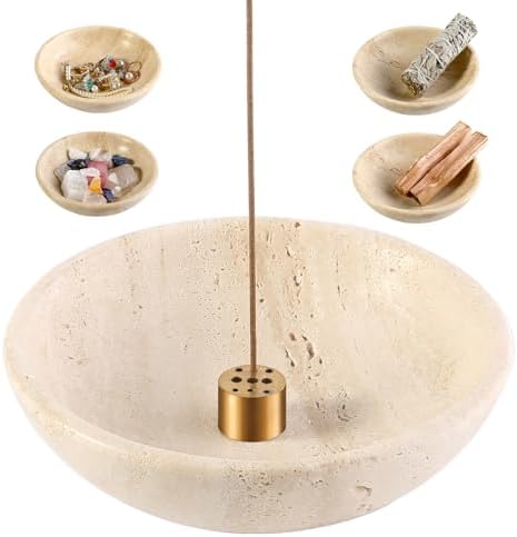 Koville Italian Travertine Incense Holder 6 Inch Sturdy Burner