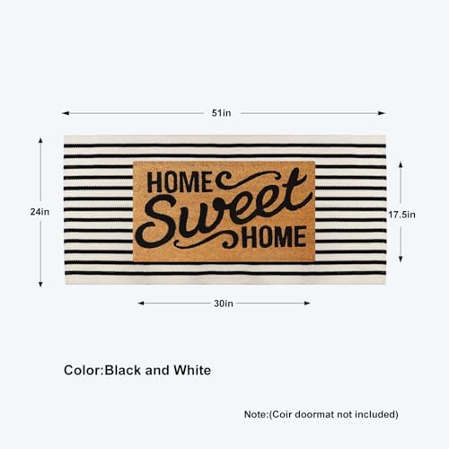 Collive Black and White Striped Outdoor Rug Door Mat 24x51