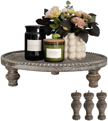 Farmhouse Wood Riser Stand with Beaded Design 1187 Inch Round