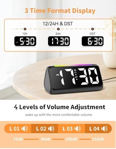 Netzu Alarm Clock for Heavy Sleepers with Vibrating Pad and RGB Display