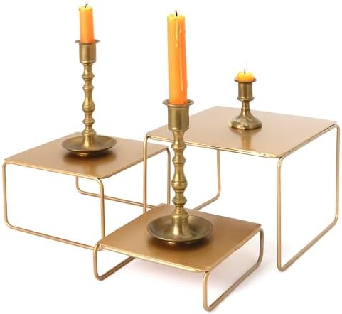 Red Co 3-Piece Gold Metal Nesting Square Display Risers