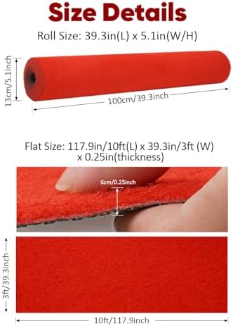 Socomf 3x10 ft Bright Red Carpet Runner for Party
