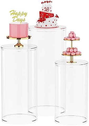 Wokceer 3Pcs Clear Cylinder Pedestal Stand for Party