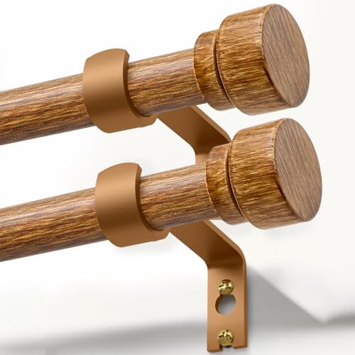 2 Pack Wood Curtain Rods for Windows 28 to 48 Inches