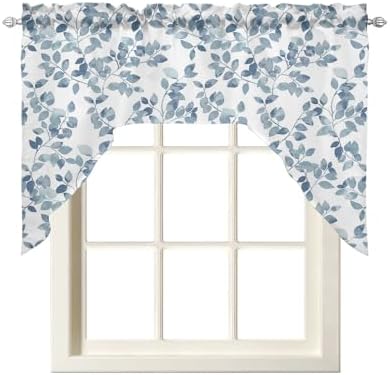 Blue Leaves Swag Valance Kitchen Curtains 56x36