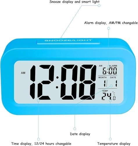 Hooporia Blue Digital Alarm Clock for Bedroom
