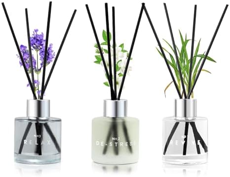 DIUFJAG 3 Pack Reed Diffuser Set with 12 Sticks 50ML Lavender Jasmine Lemongrass