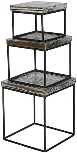 MyGift Rustic Torched Wood Cupcake Stand Risers Set