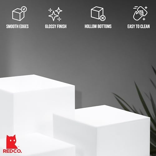 Red Co Glossy White Acrylic Cube Display Riser Stands 3-Pack
