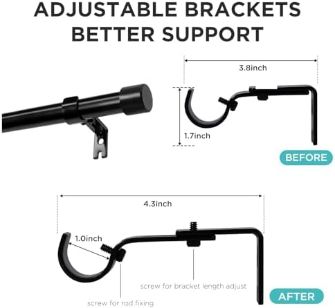 Joydeco Adjustable Curtain Rods 32-120 Inches 1 Inch Diameter