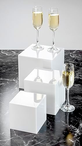 Red Co Glossy White Acrylic Cube Display Riser Stands 3-Pack