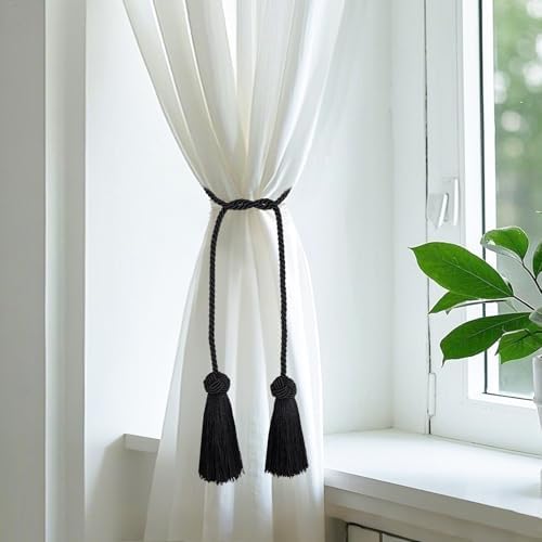 Black Curtain Tiebacks with Tassels Holdbacks