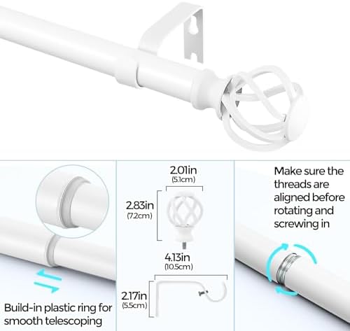 VOIIY 36-72 Inch Curtain Rods with Twisted Cage Finials