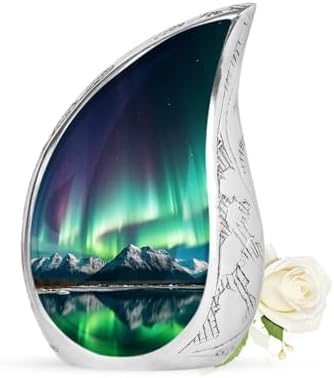 Aluminum Adult Urn - Aurora Borealis Pattern - Green Purple - 3 Inch