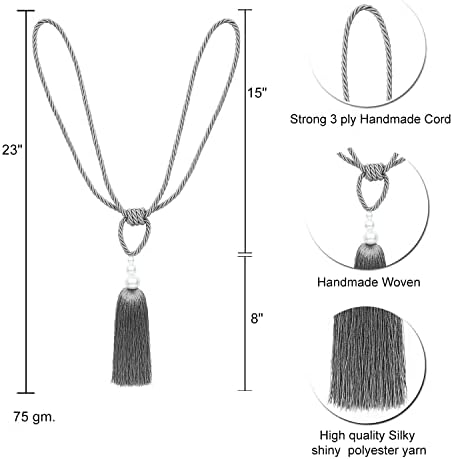 2 Pack Pearl Curtain Tiebacks with Tassels - Gray
