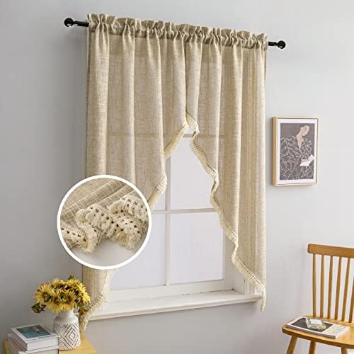 Beda Home Tassel Linen Textured Swag Curtain Valance for Farmhouse Kitchen 1