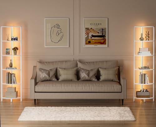 Furnulem 6 Tier Corner Shelf with LED Light White