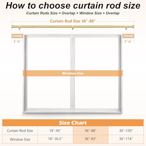OLV 2 Pack Gold Adjustable Curtain Rods for Windows 48-84 Inch