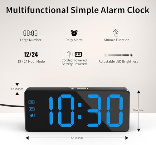 Kwanwa Digital Alarm Clock with 3 Level Dimmer and Battery Backup
