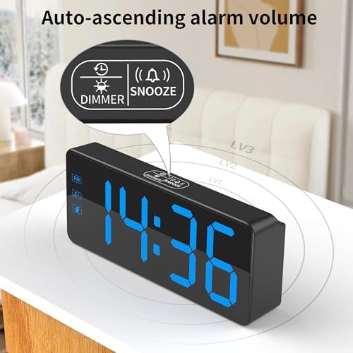 Kwanwa Digital Alarm Clock with 3 Level Dimmer and Battery Backup