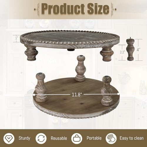 Farmhouse Wood Riser Stand with Beaded Design 1187 Inch Round