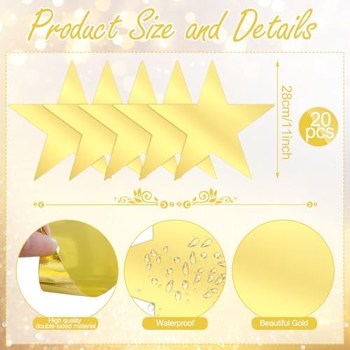 40PCS Gold Star Cutouts 11 Inch Double Printed Decorations