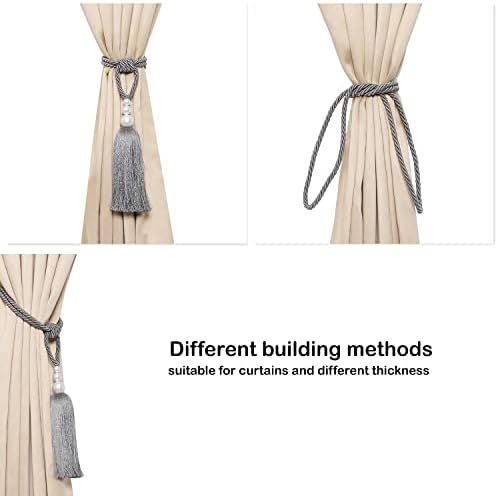 2 Pack Pearl Curtain Tiebacks with Tassels - Gray