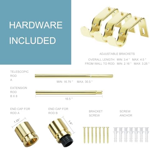 Byondeth Adjustable Curtain Rod 1 Inch Diameter with Gold Aluminum Finials