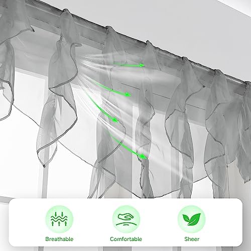 PearAge Ruffled Voile Semi Sheer Curtain Valance 52x26 Inches White-Triangle