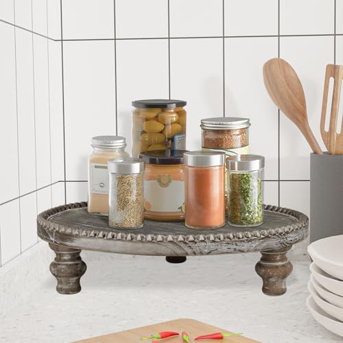 Farmhouse Wood Riser Stand with Beaded Design 1187 Inch Round