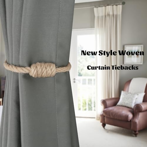 BEL AVENIR Magnetic Jute Curtain Tiebacks 2 Pack