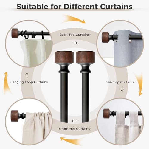 MARHSIPE Wood Curtain Rods 30-88 Inch 1 Diameter Heavy Duty Rod Set