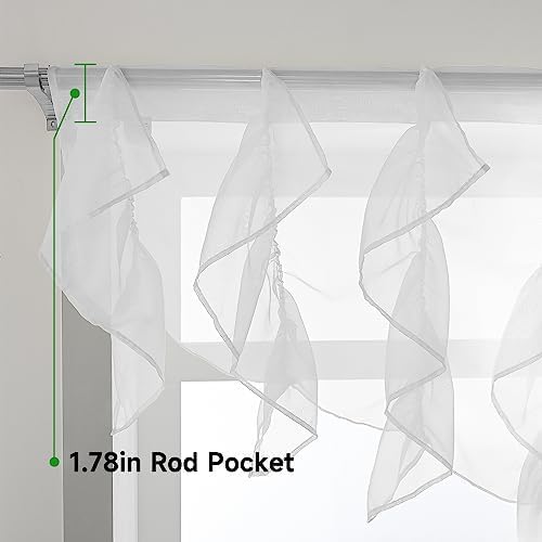 PearAge Ruffled Voile Semi Sheer Curtain Valance 52x26 Inches White-Triangle