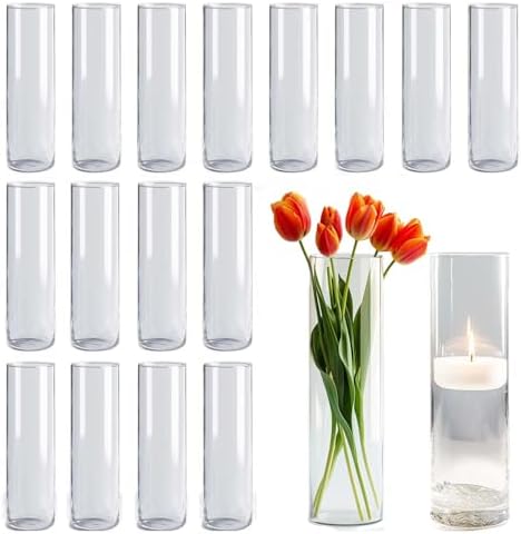 18pcs Clear Glass Vase Cylinder for Centerpieces and Decor