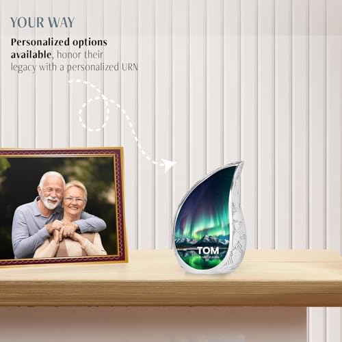 Aluminum Adult Urn - Aurora Borealis Pattern - Green Purple - 3 Inch