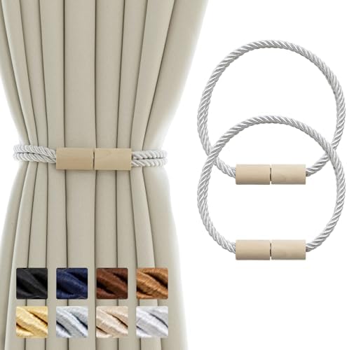Contoeey Wooden Curtain Tiebacks 2 Pack Magnetic Boho Holders