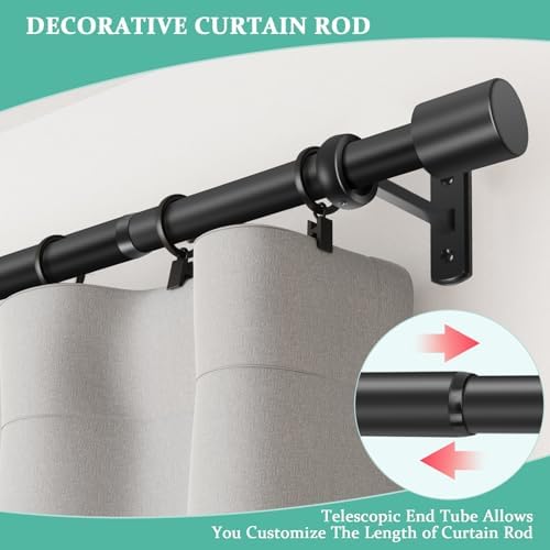 TAOBERFULI Adjustable 1 Inch Black Curtain Rods for Windows