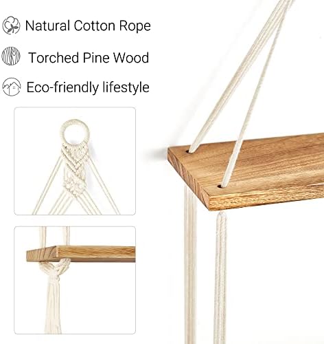 Mkono 2 Tier Macrame Shelf Wall Decor Floating Storage