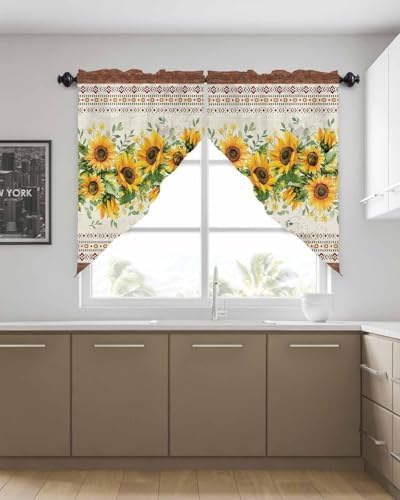 Sunflower Brown Swag Curtains Valance for Kitchen Windows