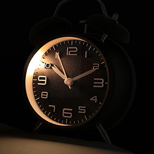 Betus Non-Ticking Twin Bell Alarm Clock with Backlight - Midnight Black